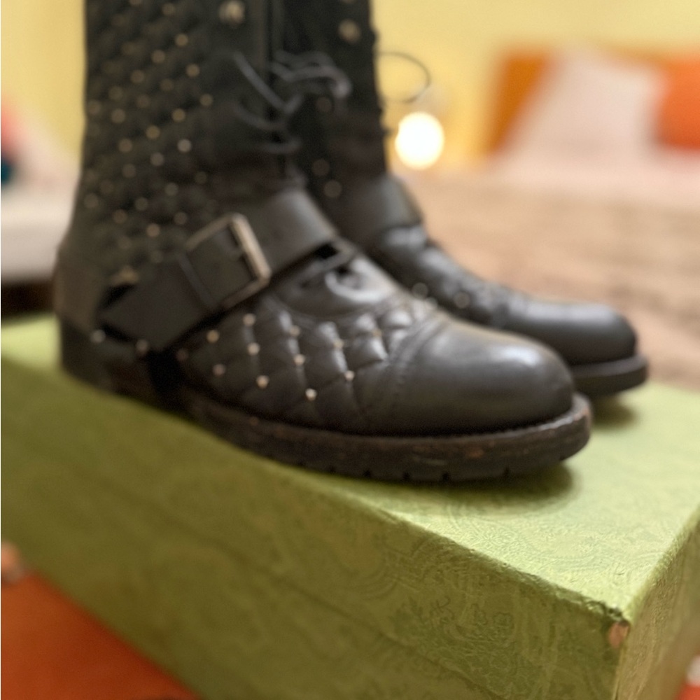 Black Studded Quilted Boots